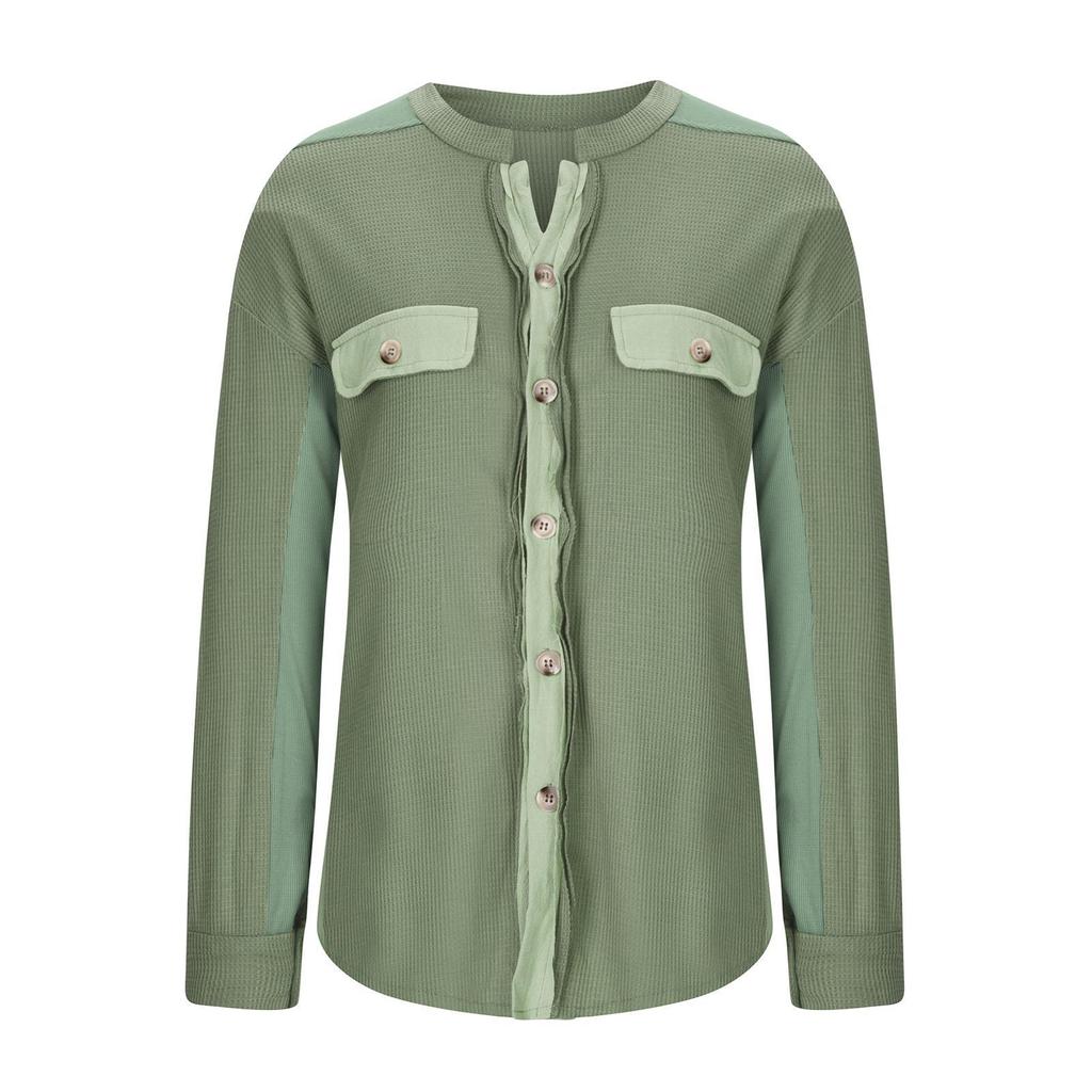 Autumn Women's Asymmetrical Shirt Jacket, Notched Lapel & Patch Pocket Design Casual Oversized Blouse for Daily Streetwear