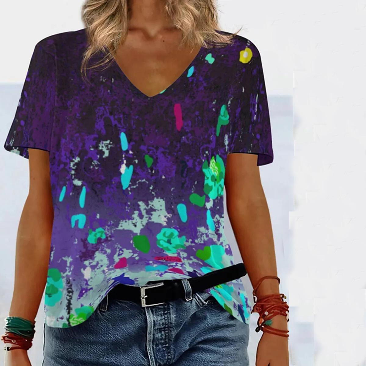 

Женская футболка с V-образным вырезом, футболка с коротким рукавом с 3D-принтом в стиле граффити 5XL