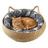 Woven Pet Cat Nest Bed Natural Breathable Portable Washable Nests Cat Ears Shape Pet Bed With Washable Cushion for Sleeping