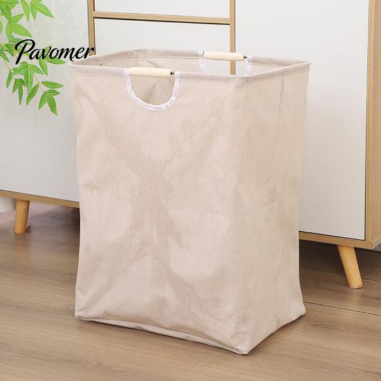 Easy Clean Laundry Hamper Basket with Wooden Handles, Cotton And Linen Large Space Saving Bag Basket, Storage Foldable Organizer for Families