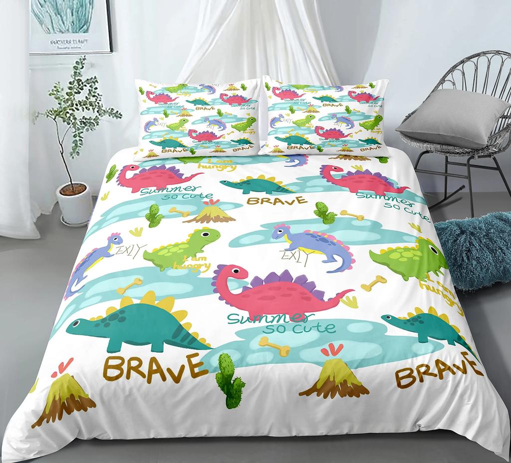 Comforter Dinosaur For Kids Toddler Cartoon Dino Bedding Set Cute Dinosaur Pattern Polyester Comforter King Size