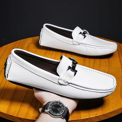 2024 Weiße Slipper Herren Fahrschuhe Leder Slipper Herren Freizeitschuhe Bequeme Flache Herren Gesellschaftsschuhe Sapatenis Masculino