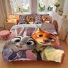 Juego de Ropa de Cama con Estampado de 3 Piezas de Judy y Nick de Zootopia (1 funda + 2 fundas de almohada, sin relleno)