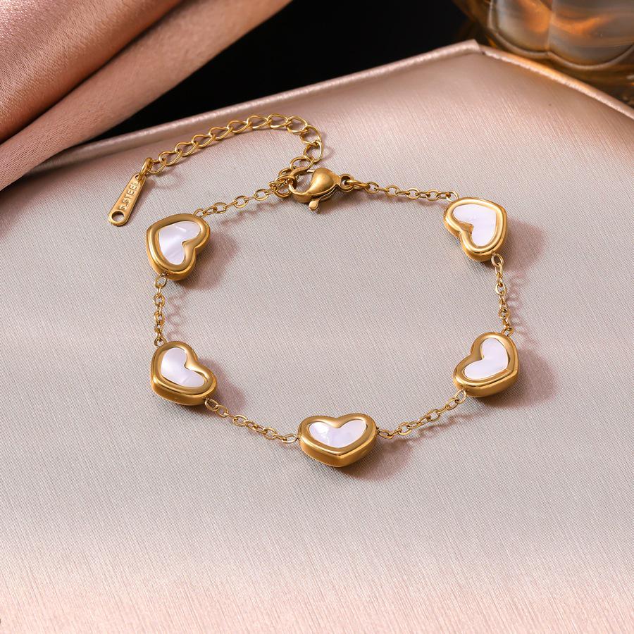 Sweet Romantic Heart 18K Gold Vacuum-Plated Titanium Steel Bracelet