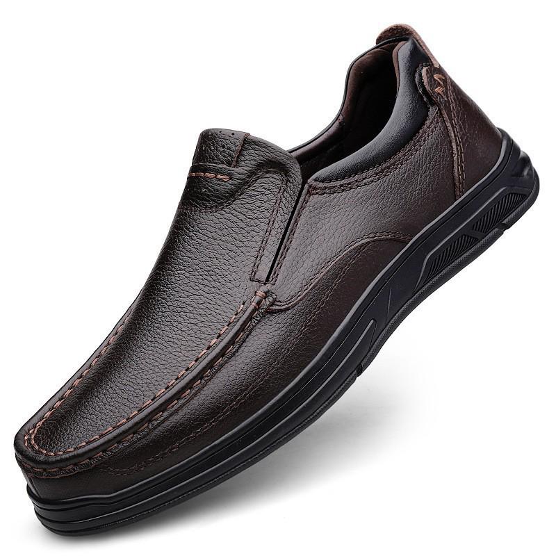 Men's Breathable Leather Casual Shoes - Non-slip, Soft Sole, Size 45-46, Business Formal Shoes