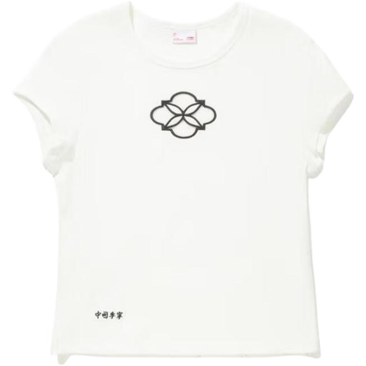 Li Ning T Shirts Women s Ivory Crew Neck Moderate Straight Fit AHSV998-2 L