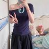 Off-shoulder Short-sleeved T-shirt Women's Slanted Shoulder Summer Slim-fitting Versatile Top, Thin Design Sense Design Sense Bottoming Shirt