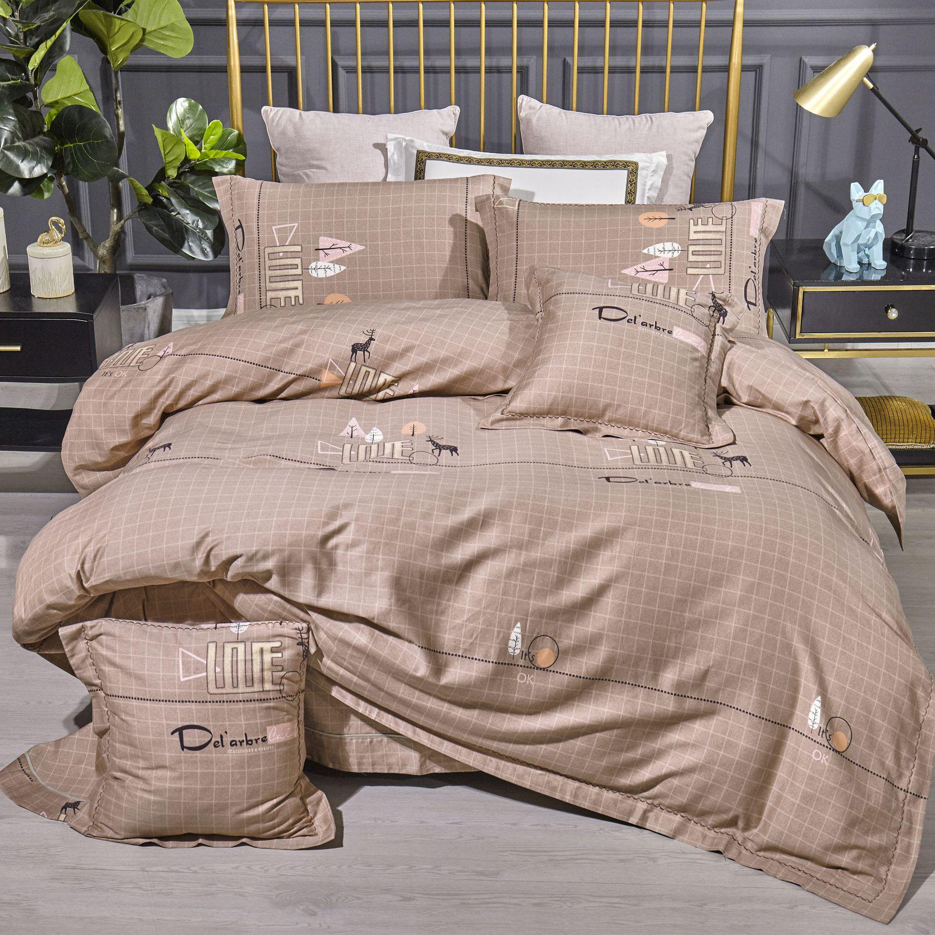 

Комплект постельного белья из чистого хлопка с начесом с принтом - Четыре предмета Full Process Thickened Brushed Cotton