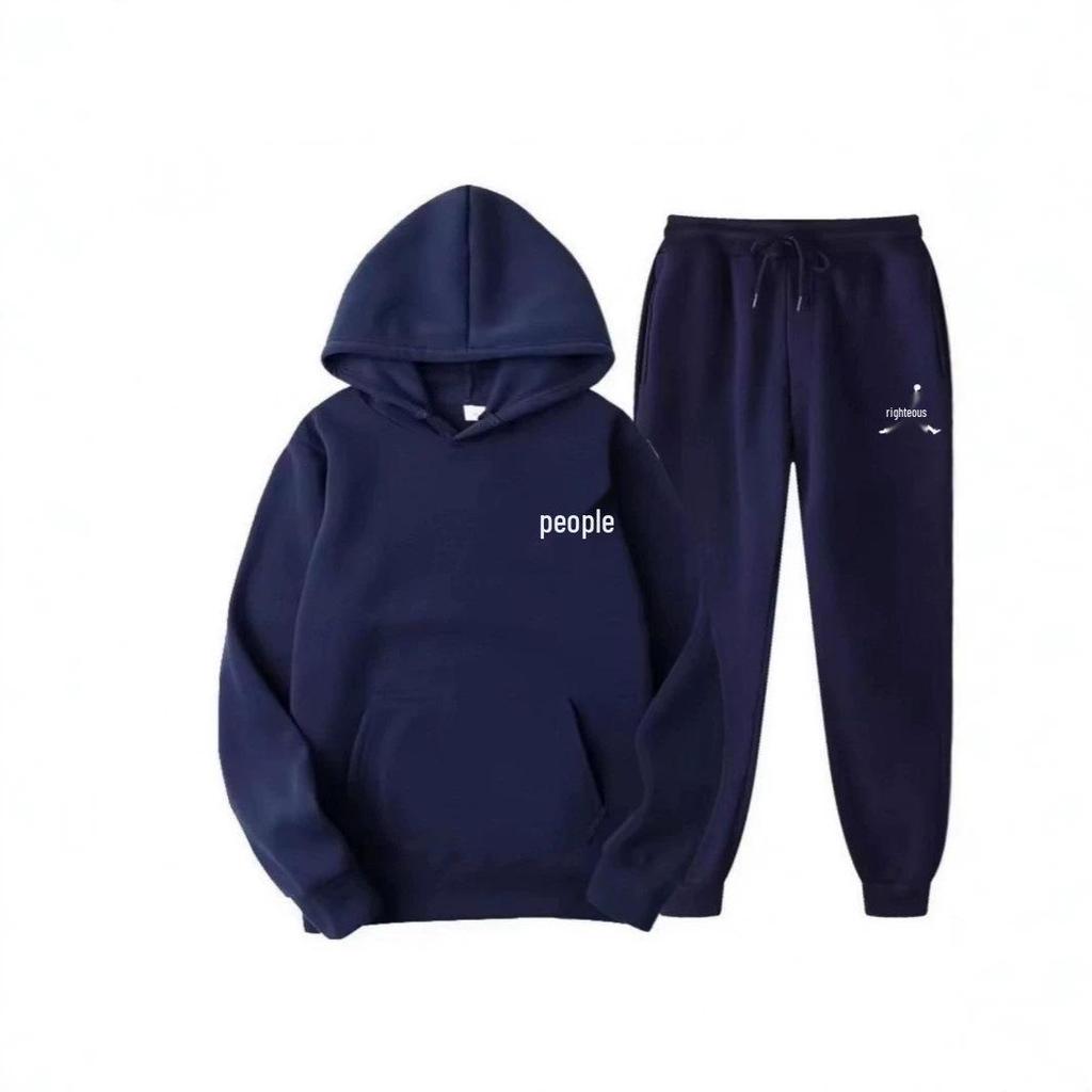 Versatile Unisex Autumn-Winter Hoodie & Jogger Set with Plus Velvet
