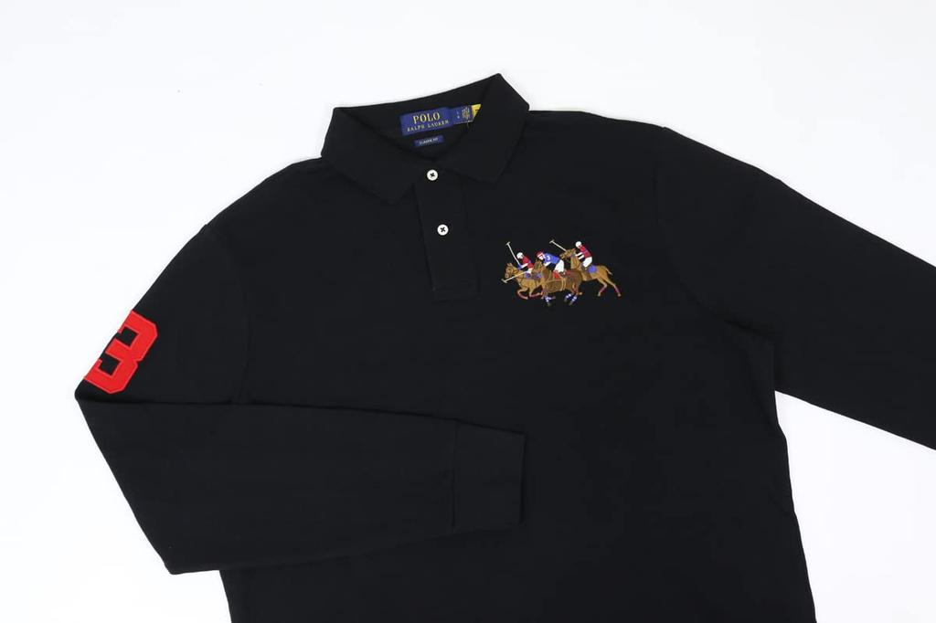 Polo Ralph Lauren Long Sleeve Classic Fit Pique Match Pony Polo Size Men's Shirt, 0105899-L-BLACK [Used]