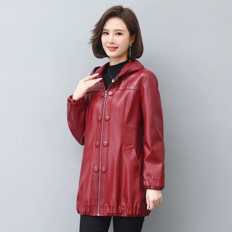 

Осінньо-зимовий новий шкіряний одяг для людей середнього та літнього віку. Жіноче пальто середньої довжини плюс бавовняне шкіряне мамине пальто-вітровка XXXXXL