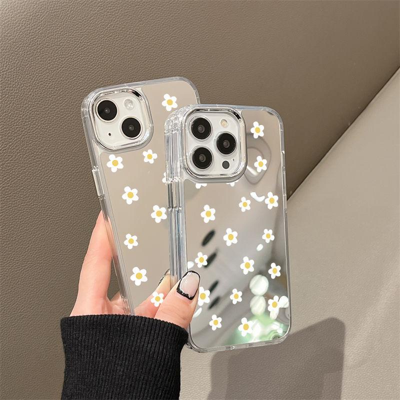 Small white flower for iPhone17promax mobile phone case 14 niche 16/13 Apple 15 makeup mirror