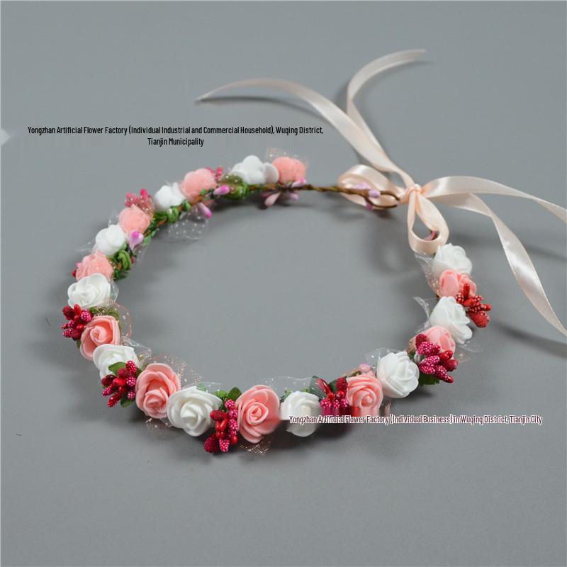 Small PE Rose Flower Headband for Bridesmaid Photography and Decoration