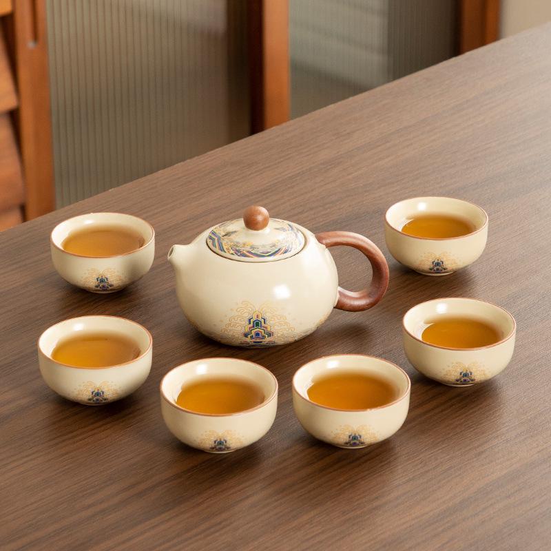 High-End Ru Kiln Ceramic Kung Fu Tea Set - Luxury Gaiwan Teapot, Tray, and Cups for Home.