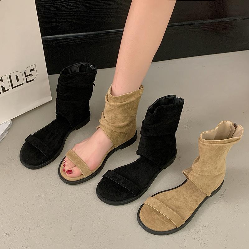 Retro ar plakanu zoli, ikdienas, nišas dizaina sandales sievietēm, vasaras jaunas, ar vienu siksniņu, ar rāvējslēdzēju aizmugurē, vēsi zābaki