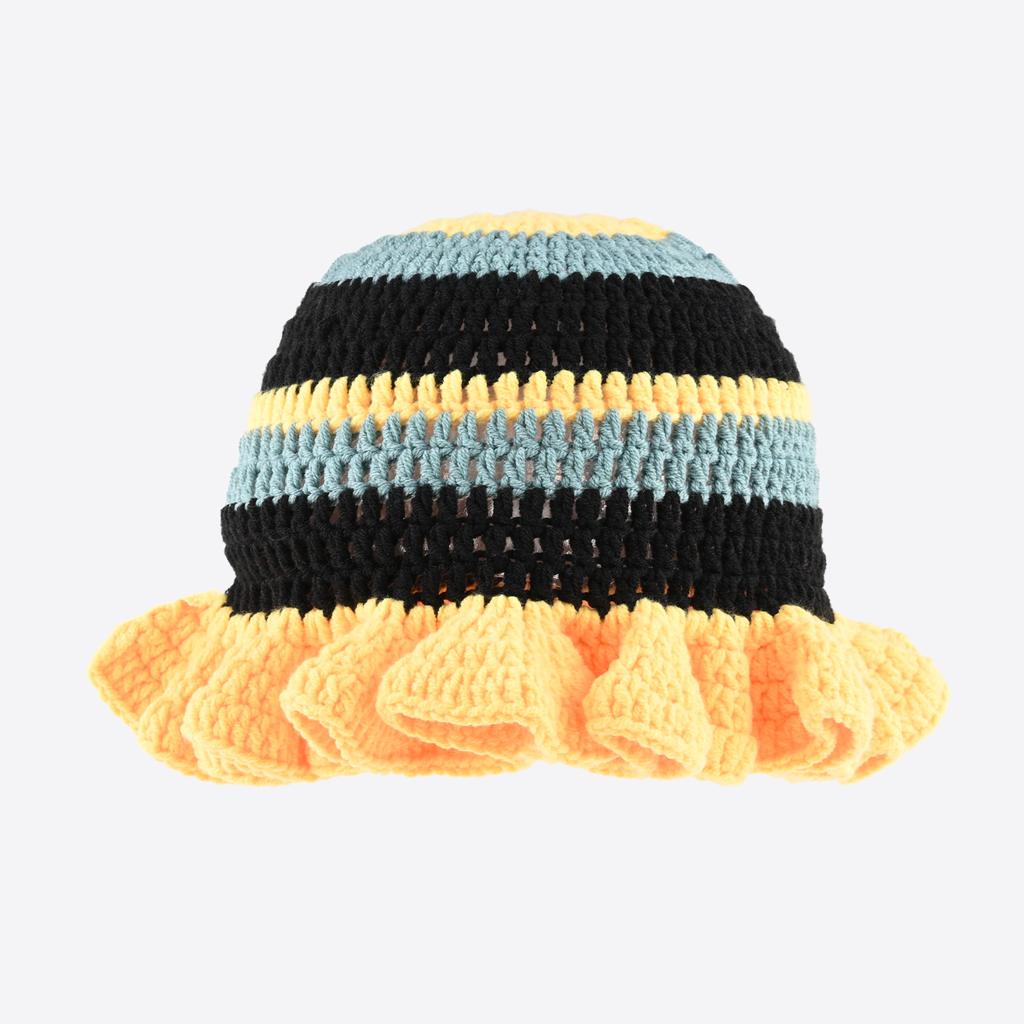 Hand Crocheted Ruffle Edge Knitted Hat Women Autumn Winter Warm Ear Protector Basin Hat Colored Ruffled Wool Bucket Hat