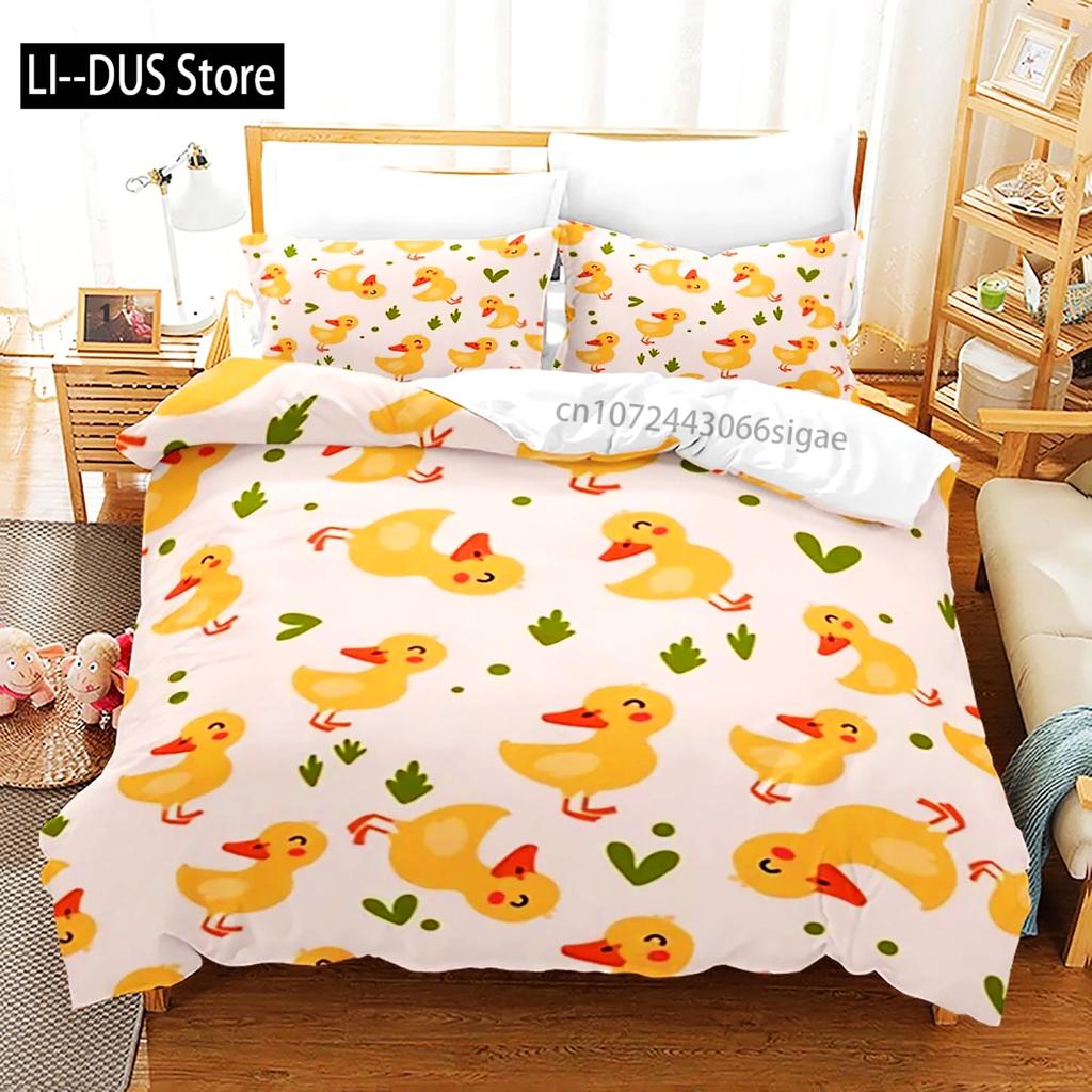 Gelbe Ente 3D-Druck Bettwäsche-Set Einzelbett Doppelbett Full Queen King Size Bettwäsche-Set für Erwachsene Kinder Schlafzimmer Bettbezug-Sets mit Kissenbezug