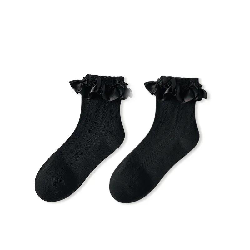 Socks Woman Lace Sock  New Solid Black White Lolita Lacework Ruffle Summer Thin Kawaii Sweet Girls Cute Short Socks Women
