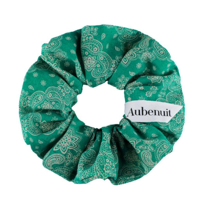 Aube Nuit Bohemian Paisley Linen Hair Scrunchie L size_Ethnic Green