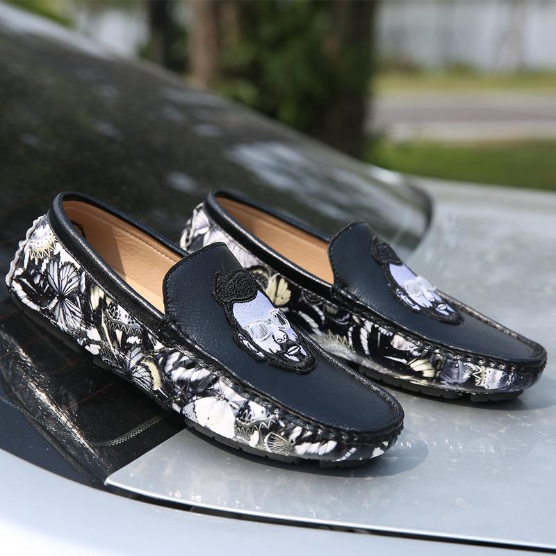 New Mens Dress Shoes Embroidery Leather Driving Fashion Designer Handmade Wedding Party Loafers Oxford Shoes for Men Big Size 45