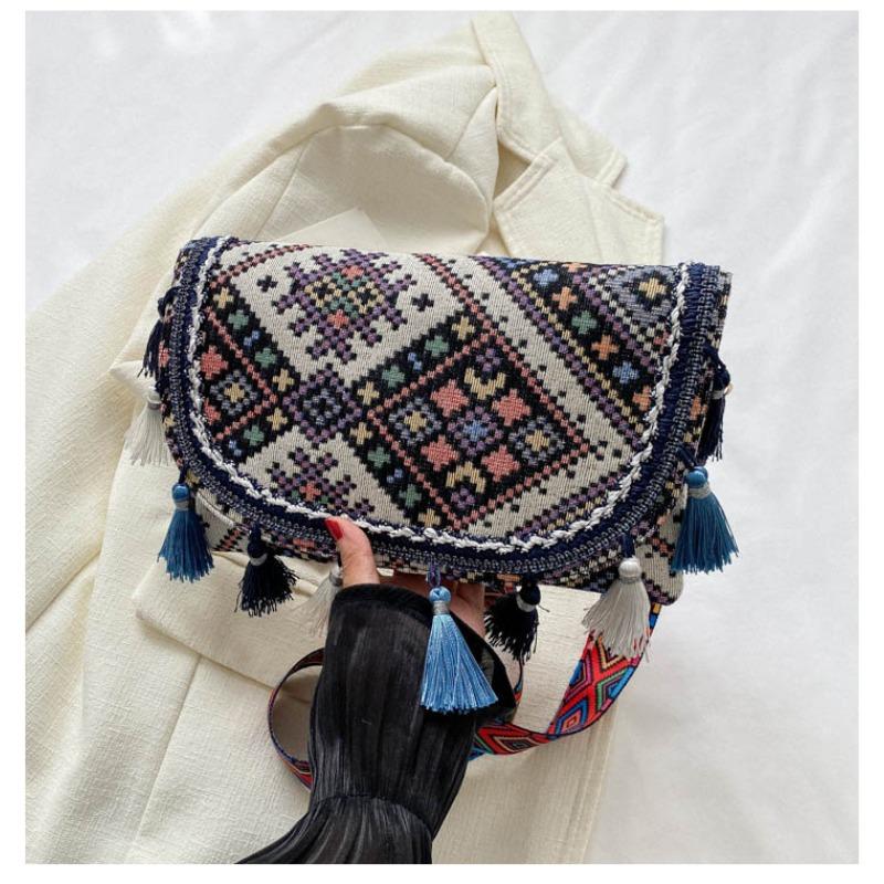 Ethno-Stil Ein-Schulter-Tasche Modische Kleine Quadratische Tasche Quaste Crossbody Kleine Tasche