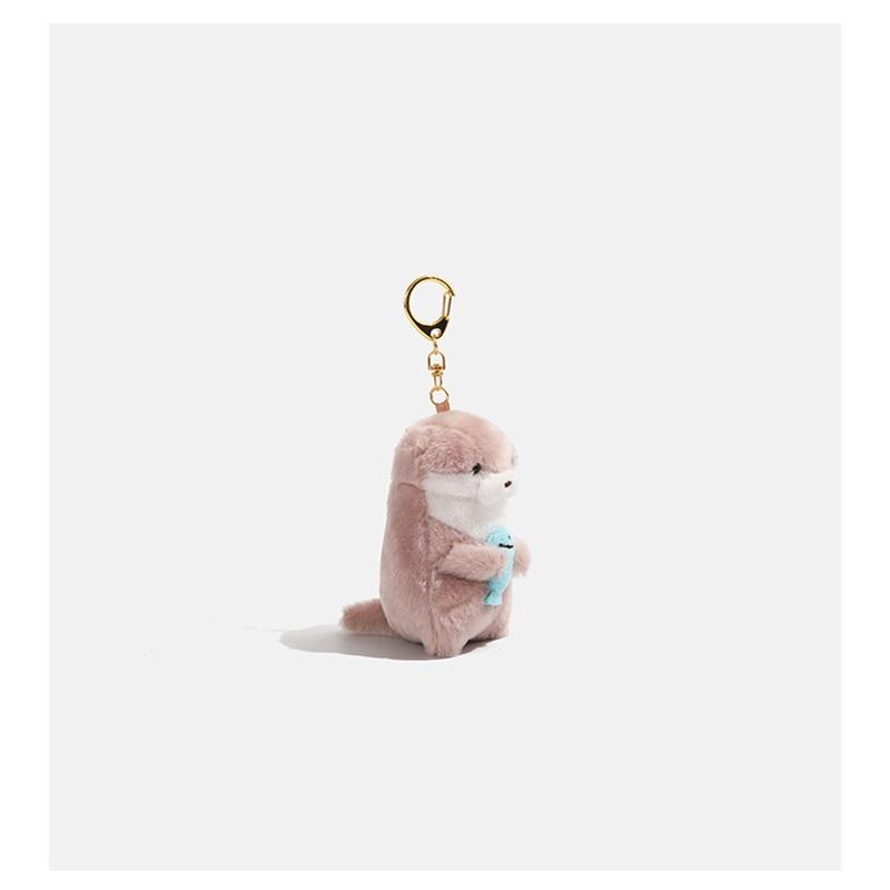 Kpop Idol Lee Chan Same Otter Plush Keychain Adorable Sea Otter Holding Fish Stuffed Doll Backpack Bag Hanging Charm