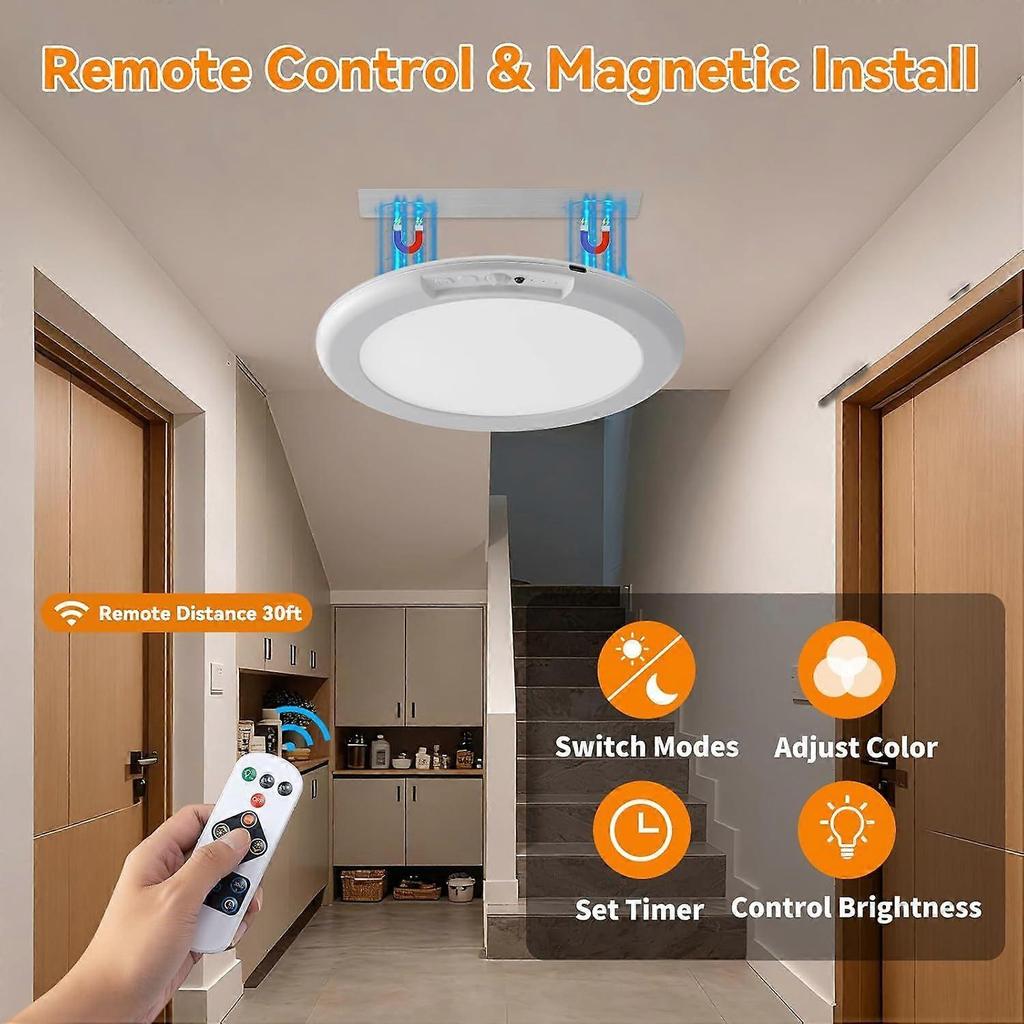 Rechargeable Ceiling Light 1Pack, 3 Color Motion Sensor Lights with Remote, Wireless Closet Light Battery Operated, Magnetic Dimmable LED Lights for S