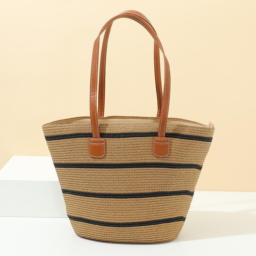 Women's Straw Tote Bag: Summer Beach Holiday Style, Large Capacity, Shoulder Bag, Soft Stripes
