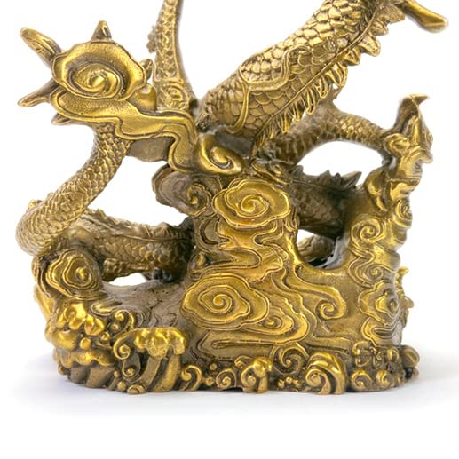 Rising Cloud Dragon, Feng Shui, Good Luck Dragon Figurine, Brass and Bronze, Divine Beast, Career Advancement, Wealth Luck, Amulet, AM-AMZ-0039