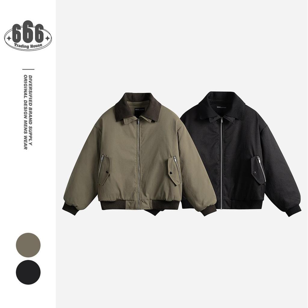 American Retro Cotton Men's Winter Jacket - Double Layer Lapel Workwear Style (MY95415)