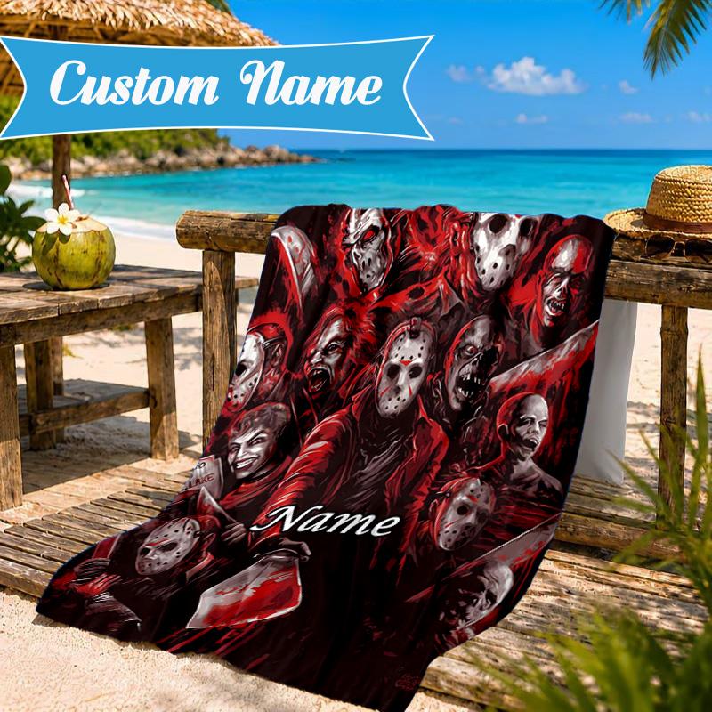 Custom Name Horror Characters Microfiber Beach Towel, Quick-Dry, for Summer Travel, Beach Essential, Picnic Essentials, Swimming Pool