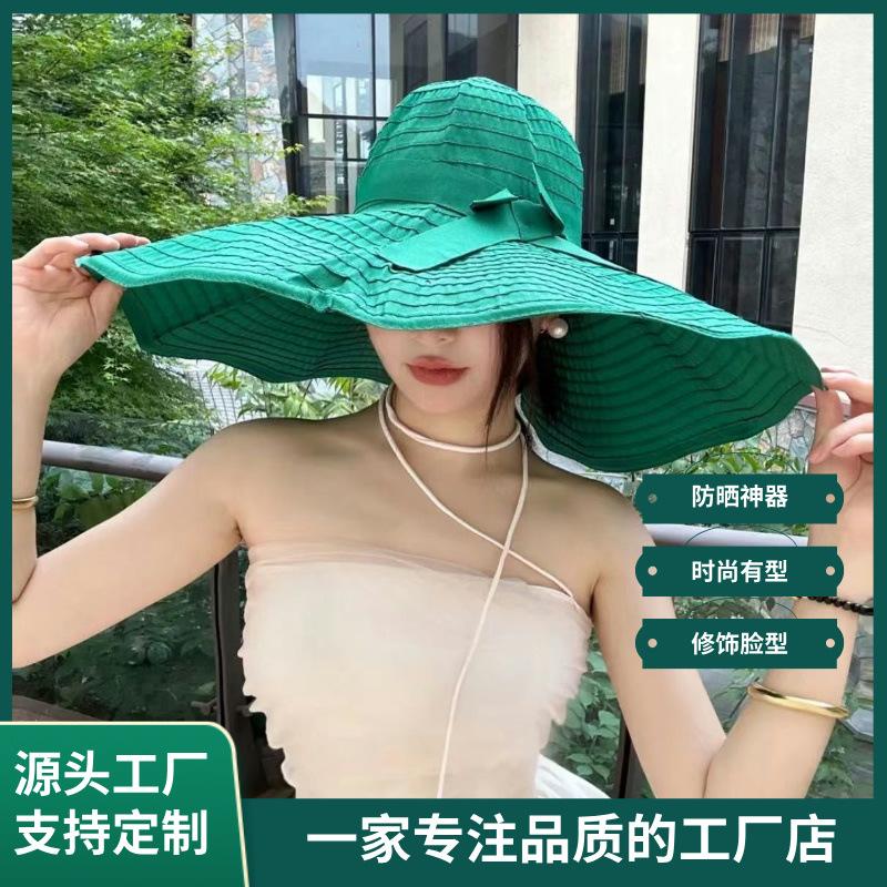 Women's foldable sun hat face protection bucket hat bow big eaves outdoor sun hat adult versatile