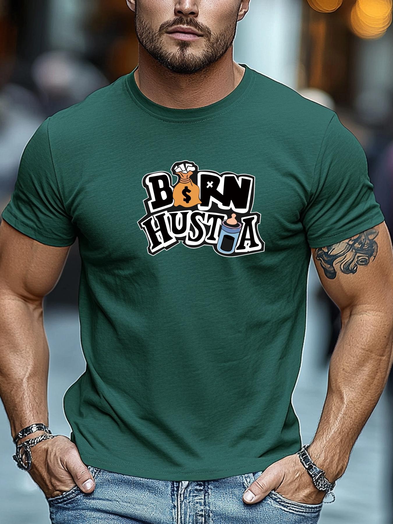 

Mens Hustle TShirt Born Hustla Money Bag Bottle Print Short Sleeve Round Neck Breathable Soft Ambitious Daily Wear 4XL