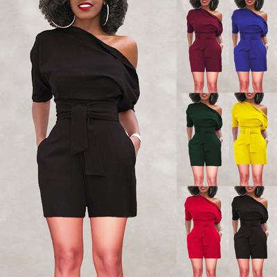 Women's Sexy Off Shoulder Ruffle Short Romper Fashion Casual Jumpsuit