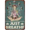 Retro Yoga Girl Tin Sign Wall Decor Just Breathe Yoga Funny Inspirational QuoteAluminum