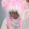 Soft Furry Animal Ear Hat with Braids for for Women and Girls Cartoon Earflap Hat Cosplay Winter Party and Themed Event