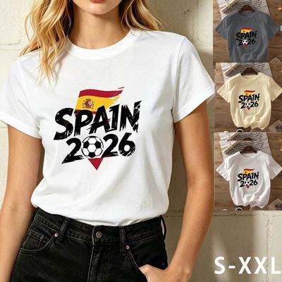 Spain 2026 Red-Yellow Flag Football Women Short T-shirt Daily Wear Casual Top