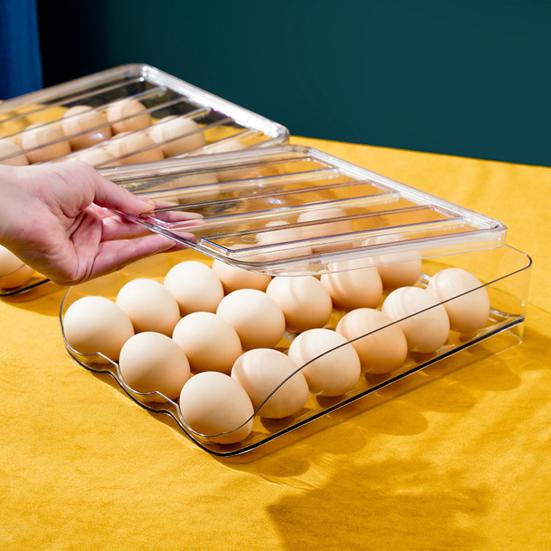 Modern Kitchen Egg Storage Solution Stackable Box, 7 Degree Gentle Slope Design, Countertop Organizer Transparent Plastic Container for Refrigerator