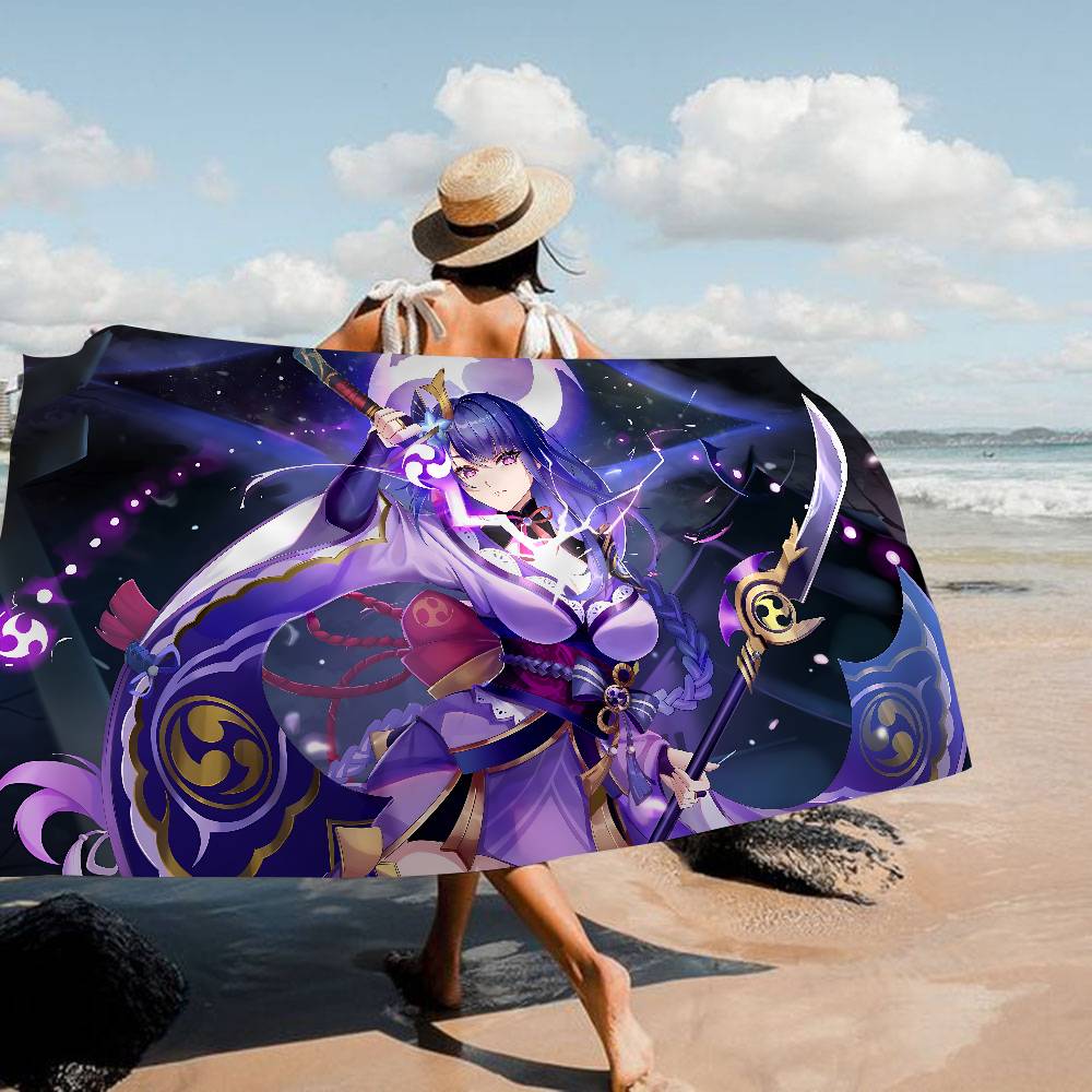 Raiden Shogun Genshin Impact Microfiber Blanket Quick Drying Beach Towels Oversized Printing Super Absorbent Pool Towel Blanket