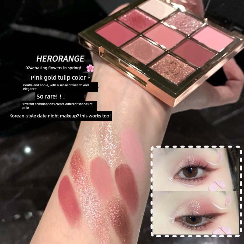 Herorange Green Eyeshadow Palette with Sparkling Multi-Color Pearlescent Colors, Glossy Pink, Everyday Light Makeup, Blue