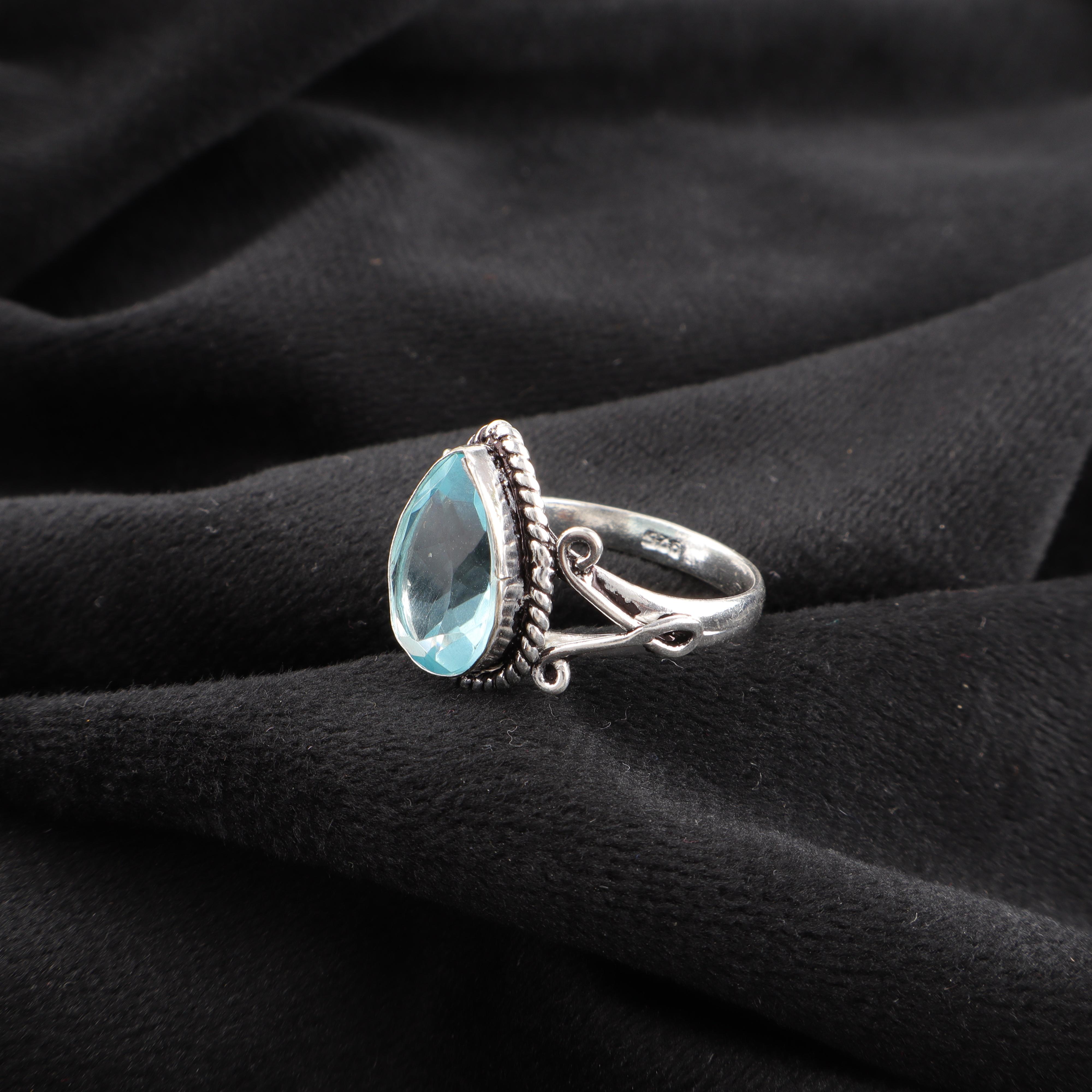 

Кольцо с драгоценным камнем Голубой Топаз, Великолепное украшение ручной работы, Ювелирное изделие из стерлингового серебра 925 пробы, Богемное кольцо для свадебного подарка 12 синий