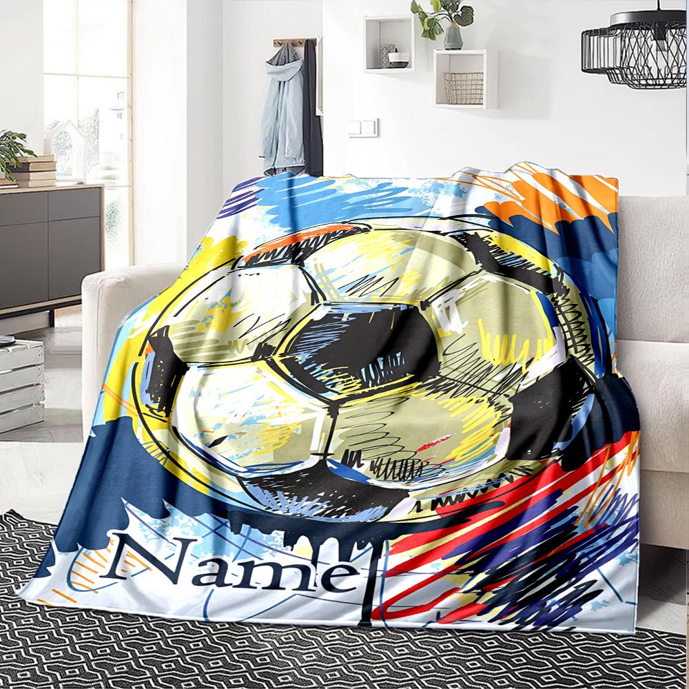 Custom Name Soccer Theme Printed Blanket - Perfect for Couch, Bed, Travel & Outdoor Use | Machine Washable, Cozy & Durable.