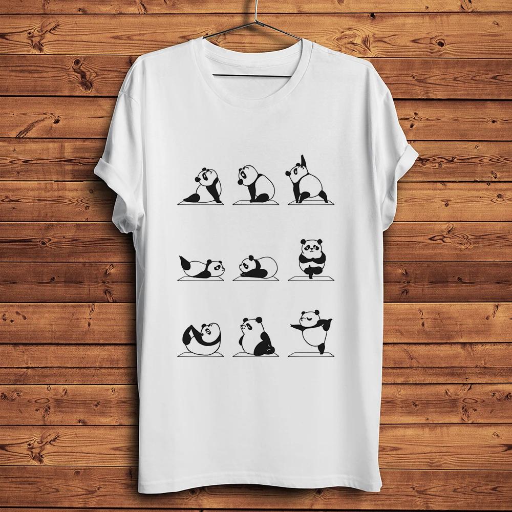 Yoga Panda Weightlifting Funny T ShirtWhite Casual Short Sleeve TshirtUnisex Streetwear TeeBreathable Sublimation Print