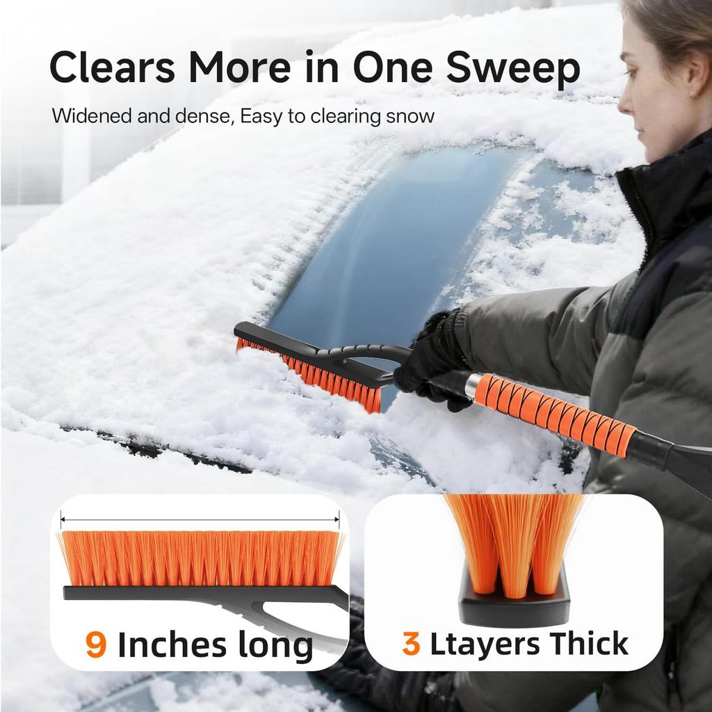 27'' Snow Brush And Ice Scrapers For Car Windshield [One-Wipe Clean] Detachable Snow Brush For Car With Ergonomic Foam Grip For Cars, Trucks, SUVs