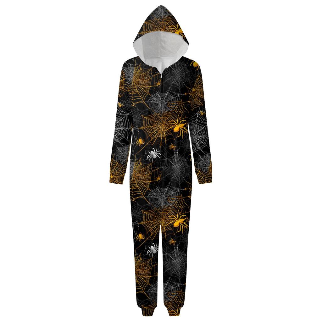 Halloween Print Family Matching Hooded Long Sleeved Zippered Jumpsuit Set