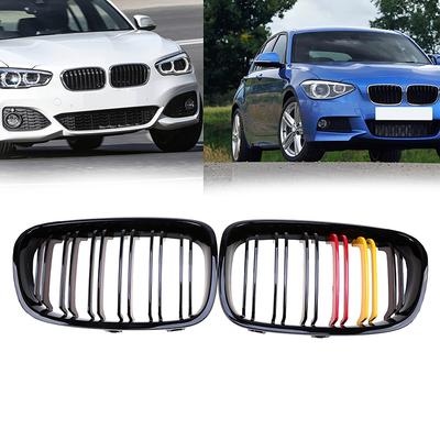 1 Par de Rejilla Frontal Doble Raya Negra Brillante de Plástico ABS para Coche BMW Serie 1 F20 2010-2016 Pre-facelift