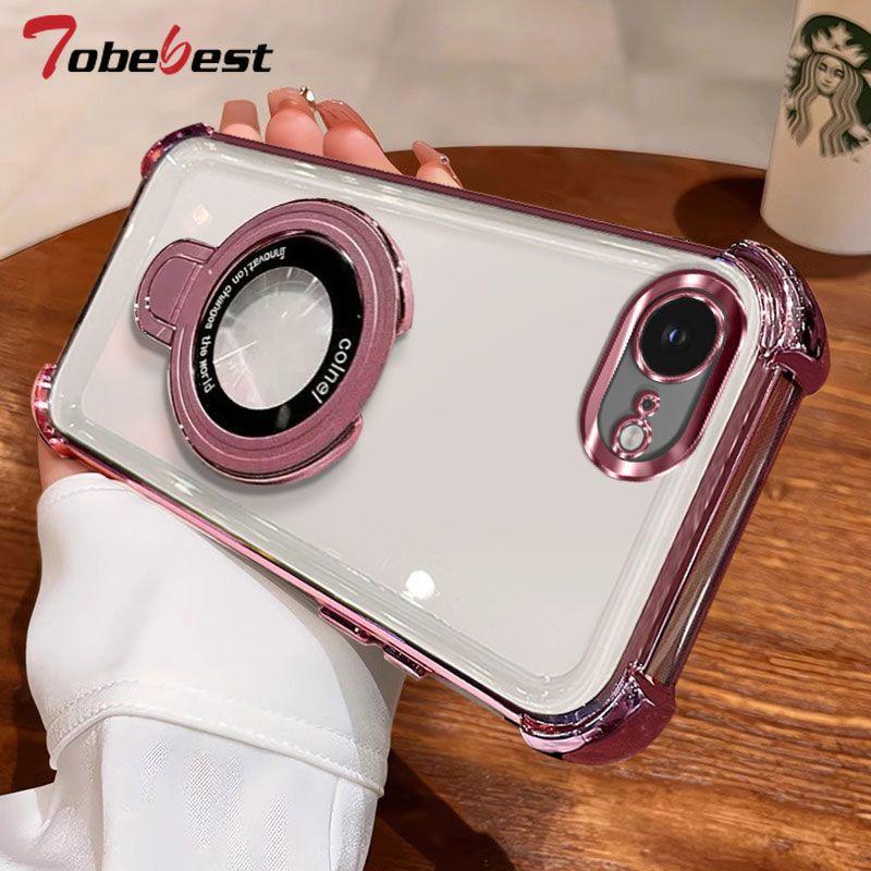 Shockproof Plating Magnetic Bracket Magsafe Case For iphone 16E 2025 16 15 14 13 12 11 Pro Max Silicone Cover