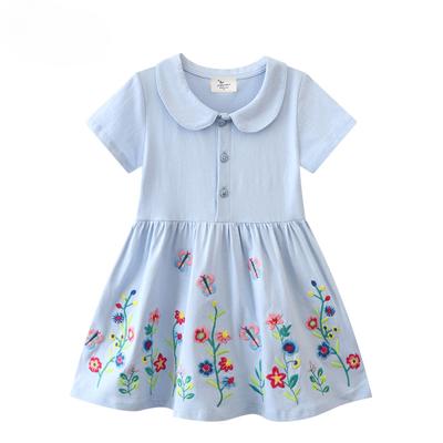 Wind Girls Short Sleeve Dress Summer New In Children's Knitted Cotton Children's Skirt Cartoon Doll Collar Princess Dress