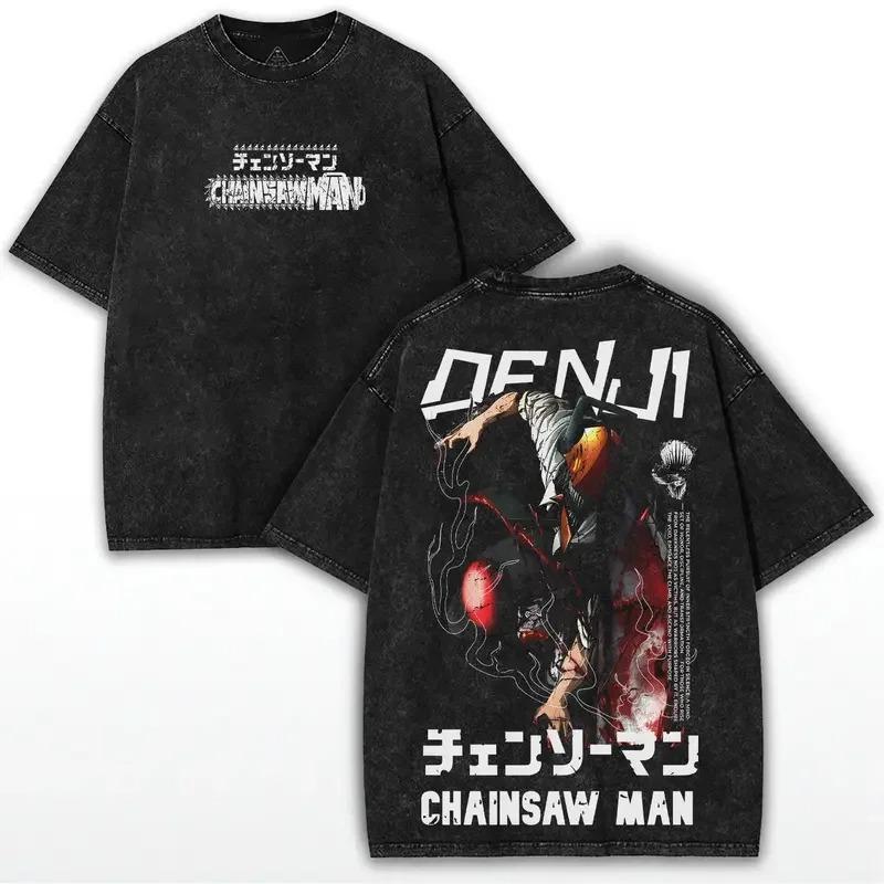 Washed Oversized Chainsaw Man Tee Shirt Men Women Cotton T-shirts Vintage Street Harajuku Male Short Sleeve Tshirt  Female Male Clothing