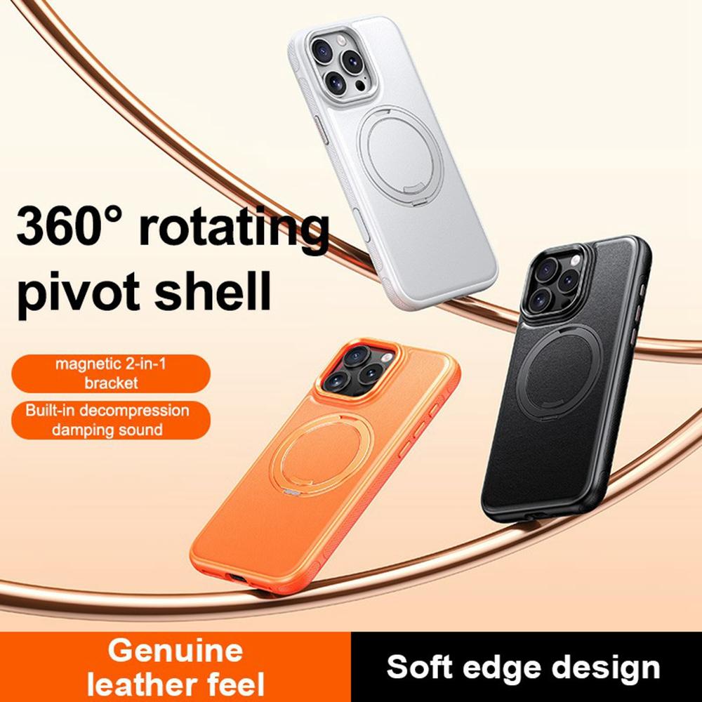 For iPhone 16 Pro Max Case Compatible with MagSafe Rotating Kickstand Litchi Texture PC TPU Phone Cover